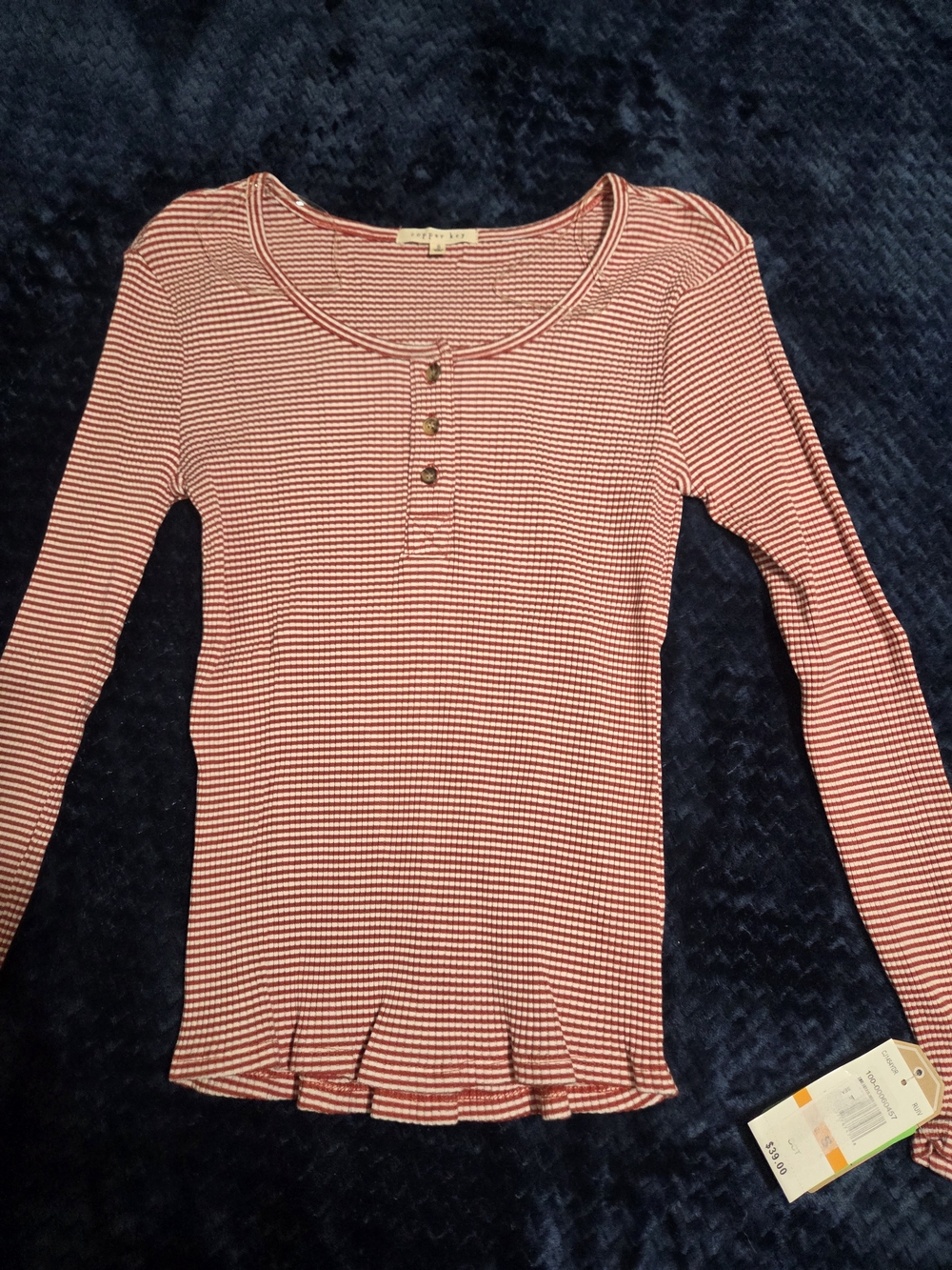 Copper Key Red and White Striped Long-Sleeve Henley Top